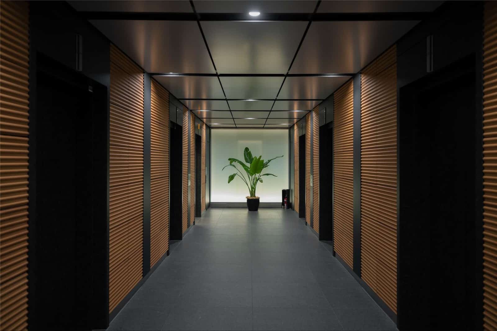 office corridor with acoustic panels